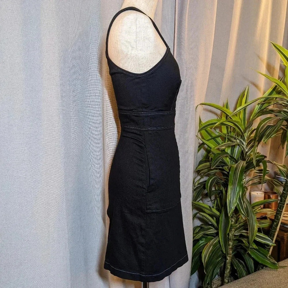 Reformation Black Denim Mini Dress Bustier Size 2 Kaia Davies Pockets - Picture 5 of 11